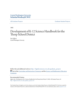 Development of K-12 Science Handbook for the Thorp School District Sim Egbert Central Washington University