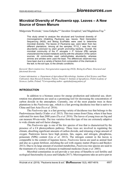 Microbial Diversity of Paulownia Spp. Leaves – a New Source of Green Manure