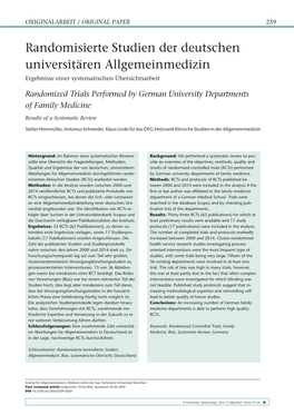 Randomisierte Studien Der Deutschen Universitären Allgemeinmedizin Ergebnisse Einer Systematischen Übersichtsarbeit