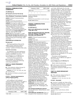 Federal Register/Vol. 72, No. 218/Tuesday, November 13, 2007