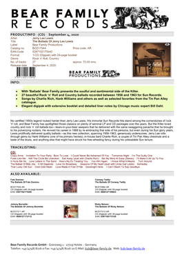 Bear Family Records Sales Sheet