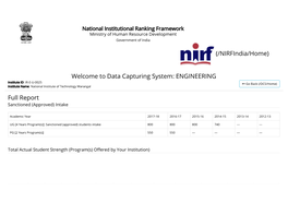 (/Nirfindia/Home) Welcome to Data Capturing System: ENGINEERING Full Report