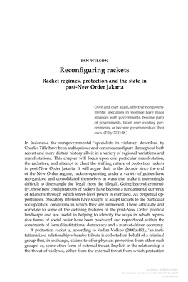 Reconfiguring Rackets Racket Regimes, Protection and the State in Post-New Order Jakarta