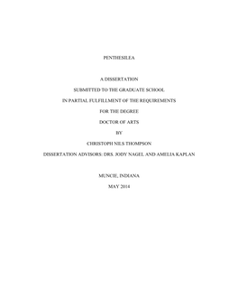 Penthesilea a Dissertation Submitted to the Graduate