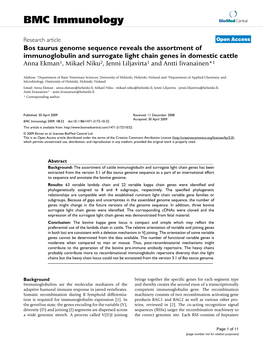 Bos Taurus Genome Sequence Reveals the Assortment of Immunoglobulin