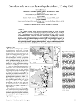 Geology: Crusader Castle Torn Apart by Earthquake at Dawn, 20 May 1202