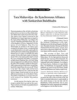 Tara Mahavidya - Its Synchronous Alliance with Sankarshan Balabhadra