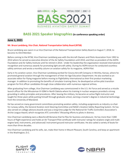 BASS 2021 Speaker Biographies (In Conference Speaking Order) June 1, 2021