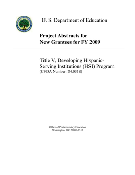 Title V, Developing Hispanic- Serving Institutions (HSI) Program (CFDA Number: 84.031S)