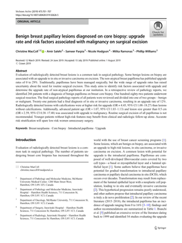 Benign Breast Papillary Lesions Diagnosed on Core Biopsy: Upgrade Rate and Risk Factors Associated with Malignancy on Surgical Excision