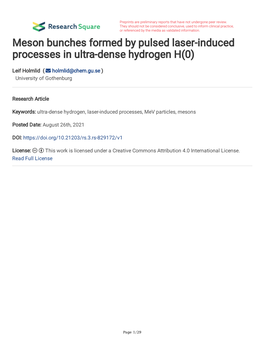 Meson Bunches Formed by Pulsed Laser-Induced Processes in Ultra-Dense Hydrogen H(0)