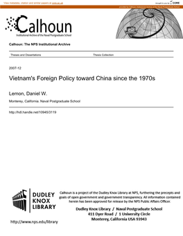 Vietnam's Foreign Policy Toward China Since the 1970S