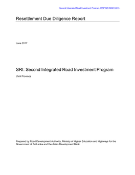 Resettlement Due Diligence Report SRI: Second Integrated Road
