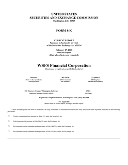 WSFS Financial Corporation (Exact Name of Registrant As Specified in Its Charter)