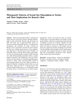 Phylogenetic Patterns of Sexual Size Dimorphism in Turtles and Their Implications for Rensch’S Rule