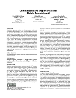 Unmet Needs and Opportunities for Mobile Translation AI Daniel J