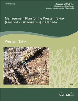 Management Plan for the Western Skink (Plestiodon Skiltonianus) in Canada