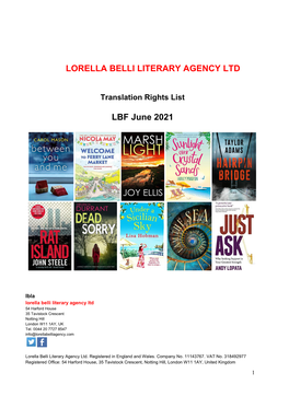 LORELLA BELLI LITERARY AGENCY LTD LBF June 2021