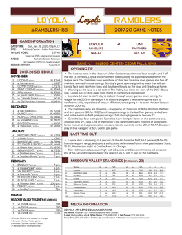 Loyola Ramblers @Ramblersmbb 2019-20 Game Notes