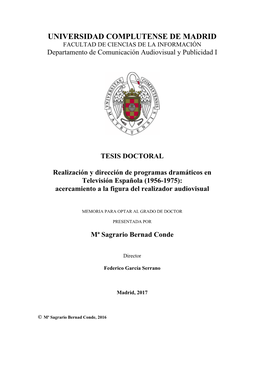 Realización Y Dirección De Programas Dramáticos En Televisión Española (1956-1975): Acercamiento a La Figura Del Realizador Audiovisual