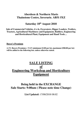 SALE LISTING of Engineering Workshop and Horticulture Equipment