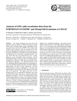 Analysis of GPS Radio Occultation Data from the FORMOSAT-3/COSMIC and Metop/GRAS Missions at CDAAC