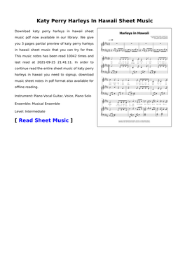 Katy Perry Harleys in Hawaii Sheet Music