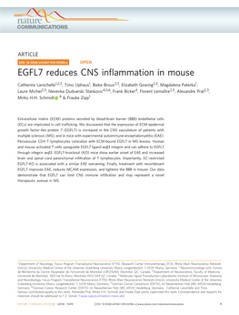 EGFL7 Reduces CNS Inflammation in Mouse