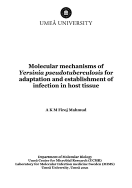 Molecular Mechanisms of Yersinia Pseudotuberculosis for Adaptation and Establishment of Infection in Host Tissue