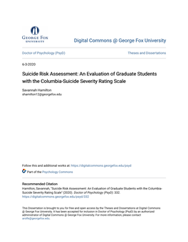 Suicide Risk Assessment: an Evaluation of Graduate Students with the Columbia-Suicide Severity Rating Scale