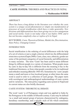 134 Caste System: Theories and Practices in Nepal