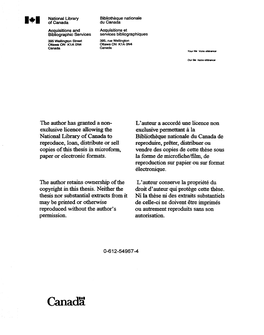 The Author Has Granted a Non- L'auteur a Accordé Une Licence Non Exclusive Ticence Allowing the Exclusive Permettant À La Nati