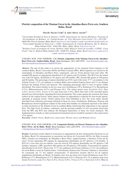 Floristic Composition of the Montane Forest in the Almadina-Barro Preto