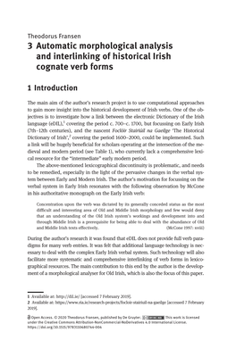 3 Automatic Morphological Analysis and Interlinking of Historical Irish Cognate Verb Forms