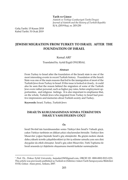 Jewish Migration from Turkey to Israel After the Foundation of Israel