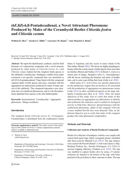 (6E,8Z)-6,8-Pentadecadienal, a Novel Attractant Pheromone Produced by Males of the Cerambycid Beetles Chlorida Festiva and Chlorida Costata