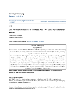 Sino-American Interactions in Southeast Asia 1991-2015: Implications for Vietnam