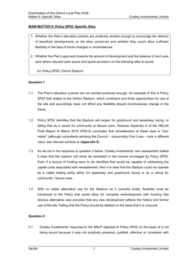 Examination of the Oxford Local Plan 2036 Matter 6: Specific Sites Cowley Investments Limited