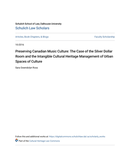 The Case of the Silver Dollar Room and the Intangible Cultural Heritage Management of Urban Spaces of Culture