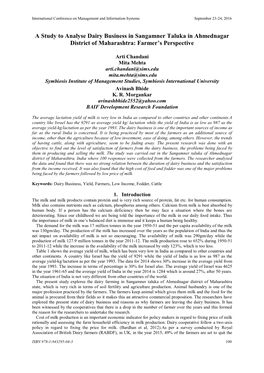 A Study to Analyse Dairy Business in Sangamner Taluka in Ahmednagar District of Maharashtra: Farmer’S Perspective