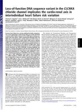 Loss-Of-Function DNA Sequence Variant in the CLCNKA Chloride Channel Implicates the Cardio-Renal Axis in Interindividual Heart Failure Risk Variation