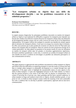 Les Transports Urbains En Algérie Face Aux Défis Du