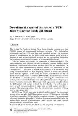 Non-Thermal, Chemical Destruction of PCB from Sydney Tar Ponds Soil Extract