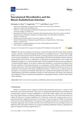 Vascularized Microfluidics and the Blood–Endothelium Interface