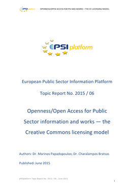 Openness/Open Access for Public Sector Information and Works — the Creative Commons Licensing Model
