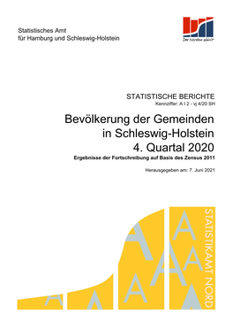 4. Quartal 2020 Bevölkerung Der Gemeinden in Schleswig-Holstein