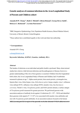 Genetic Analyses of Common Infections in the Avon Longitudinal Study of Parents and Children Cohort