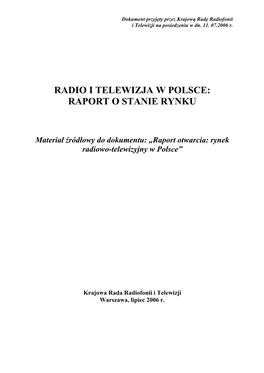 Radio I Telewizja W Polsce: Raport O Stanie Rynku