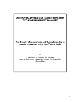 The Diversity of Aquatic Birds and Their Relationship to Aquatic Ecosystems in the Lake Victoria Basin