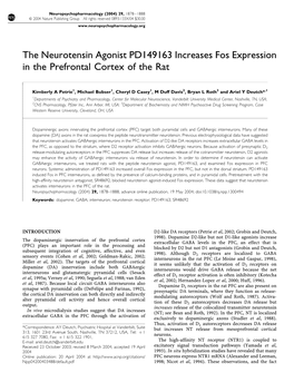 The Neurotensin Agonist PD149163 Increases Fos Expression in the Prefrontal Cortex of the Rat